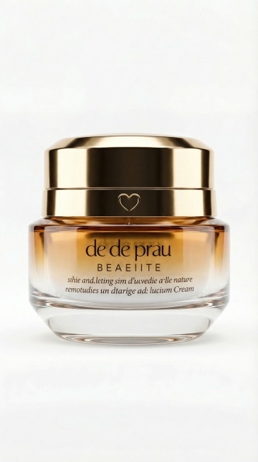 将图中面霜置于纯白干净背景上，正视图平视角3D渲染，精准还原产品颜色与包装材质，突出玻璃的通透、塑料的哑光、金属的光泽，还原玻璃罐身的通透光泽质感，清除所有指纹、灰尘与瑕疵，让面霜看起来崭新，增强瓶子预览效果