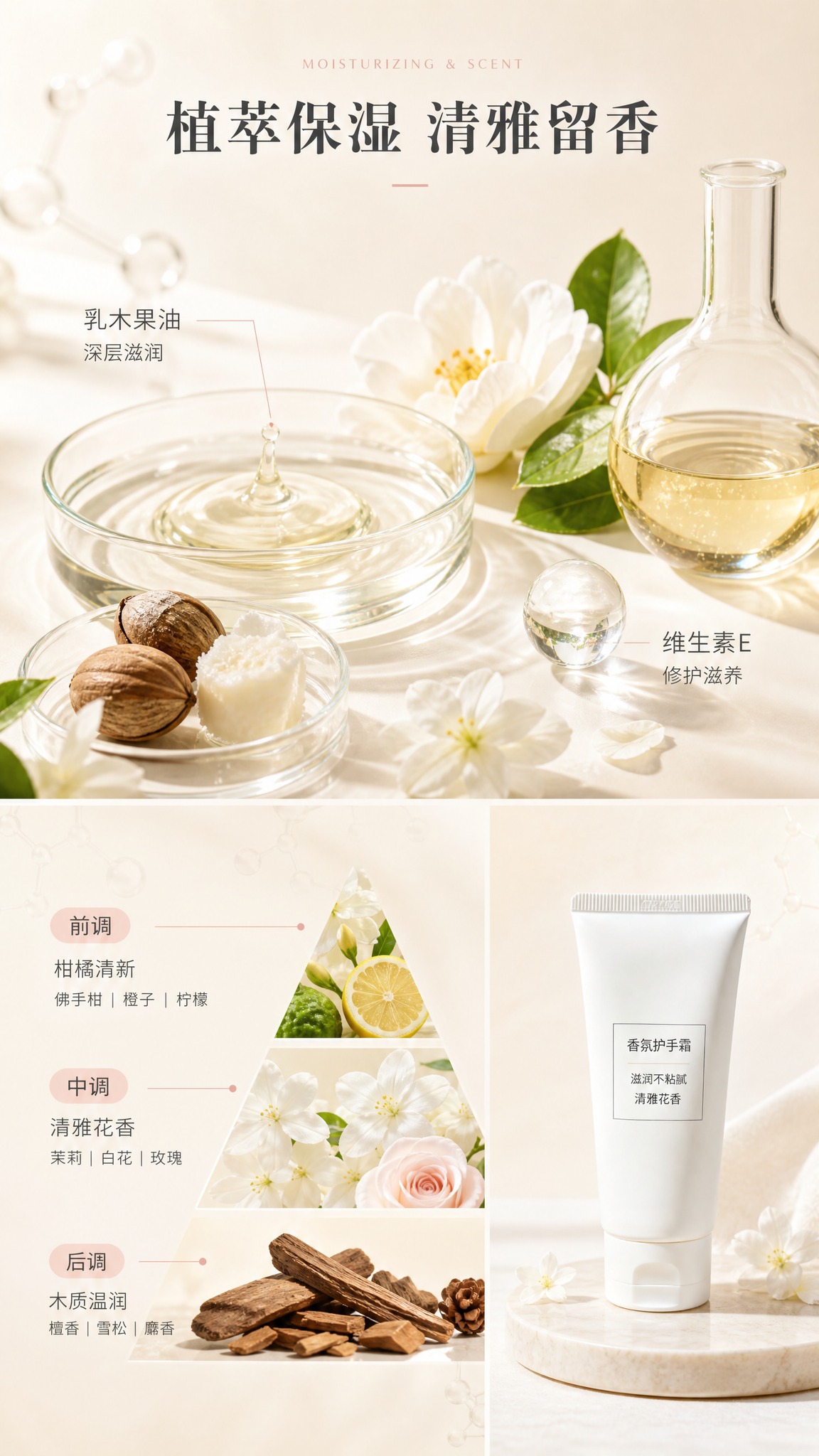 [商品] 本张为成分功效展示页，以保湿成分和香调元素为主角，护… - 图片创意预览