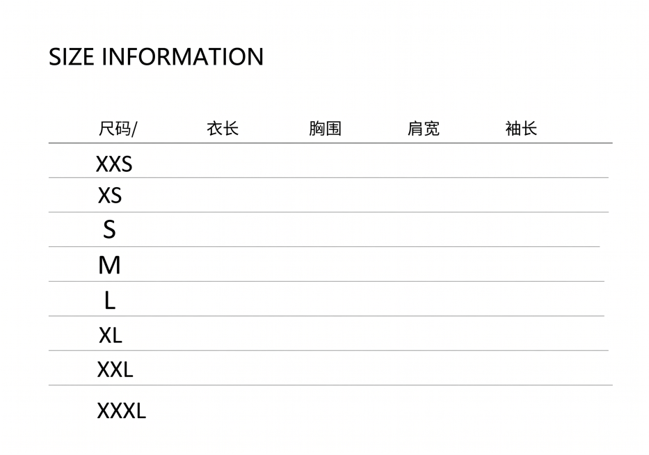 将这张尺码表重新排版，设计成简洁高级风格，保留SIZE INFORMATION标题和所有尺码项目，保留衣长胸围肩宽袖长栏目，使用干净清爽的排版和简约配色预览效果