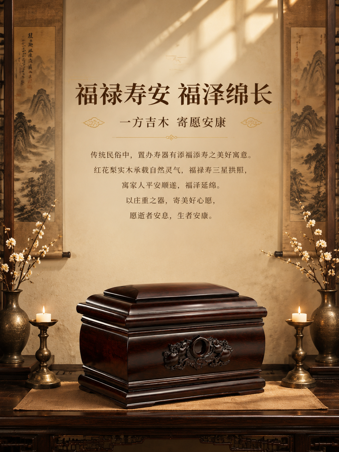 [商品] 使用【图6】福禄寿红花梨实木骨灰盒45度斜侧视角；保… - 图片创意预览