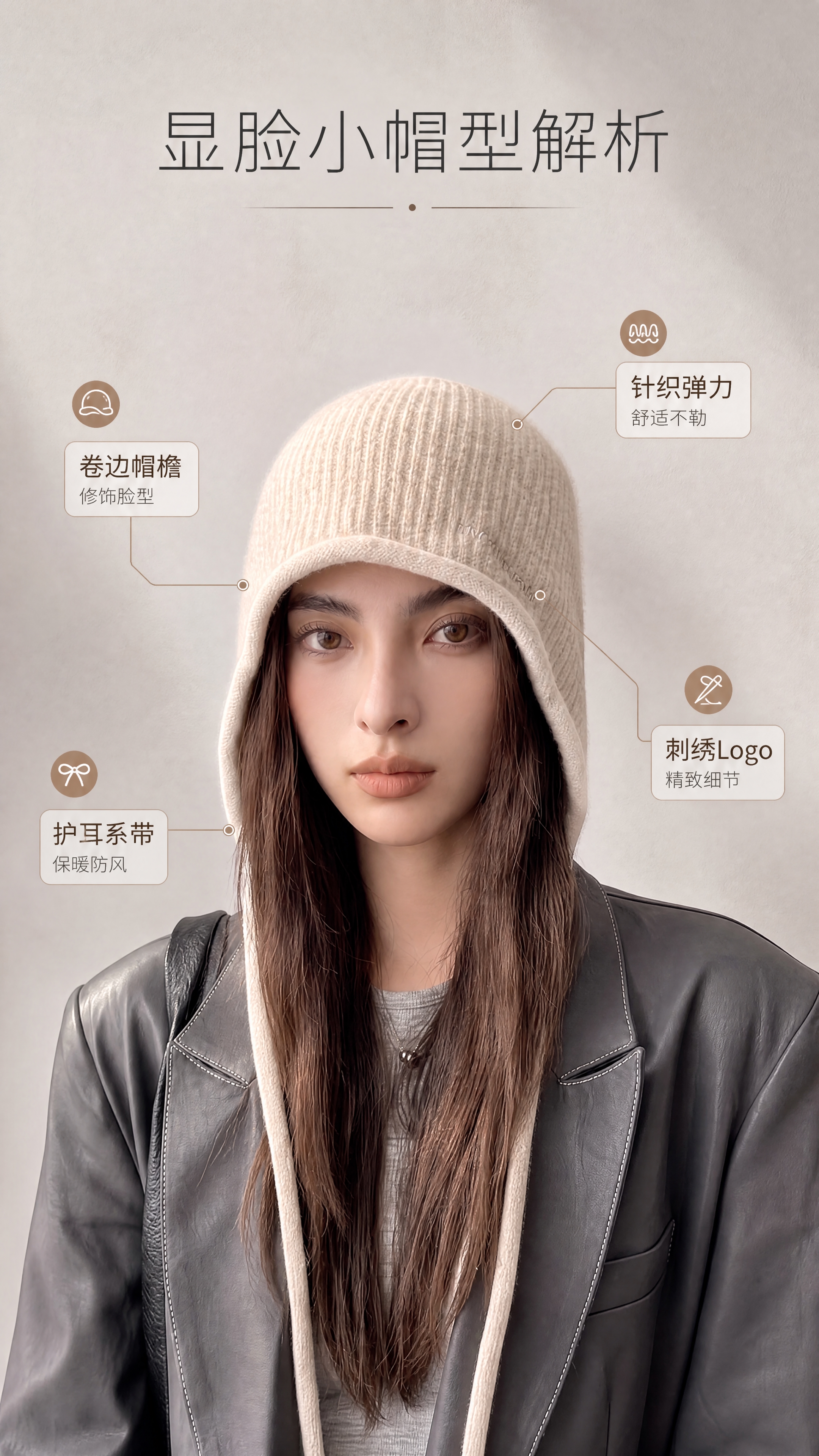 [商品] 使用【图3】燕麦米白针织护耳帽正面图；商品处理：保留… - 图片创意预览