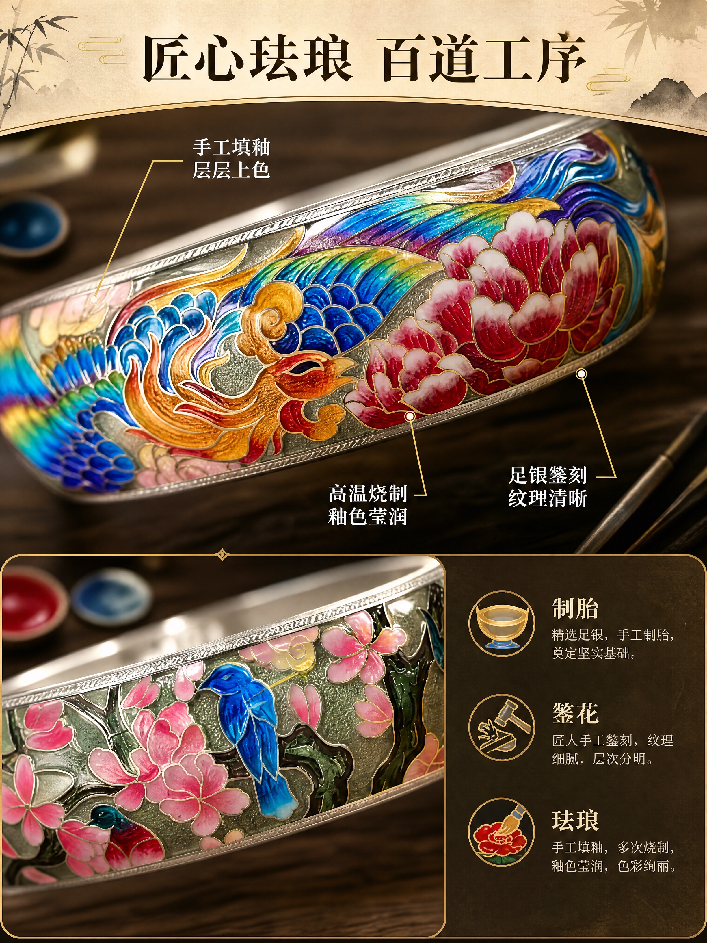 [商品] 使用【图1】凤穿牡丹纹与【图2】喜上眉梢纹两面珐琅彩… - 图片创意预览