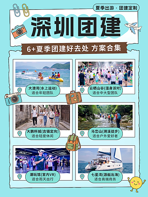 夏季深圳团建旅游地点分享卡通风小红书配图