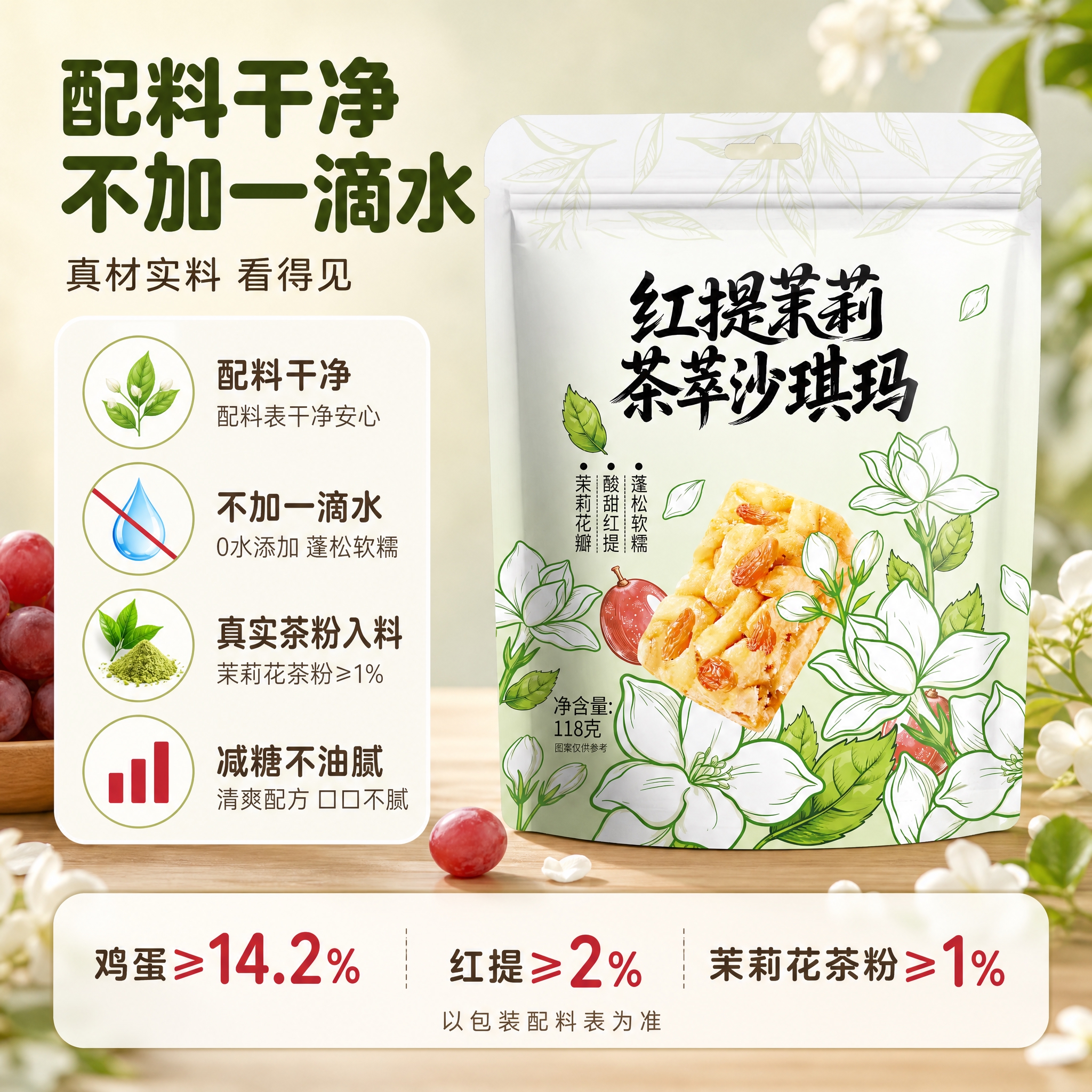 [主图-2] 卖点信任图：配料干净、不加一滴水、真实茶粉入料，… - 图片创意预览