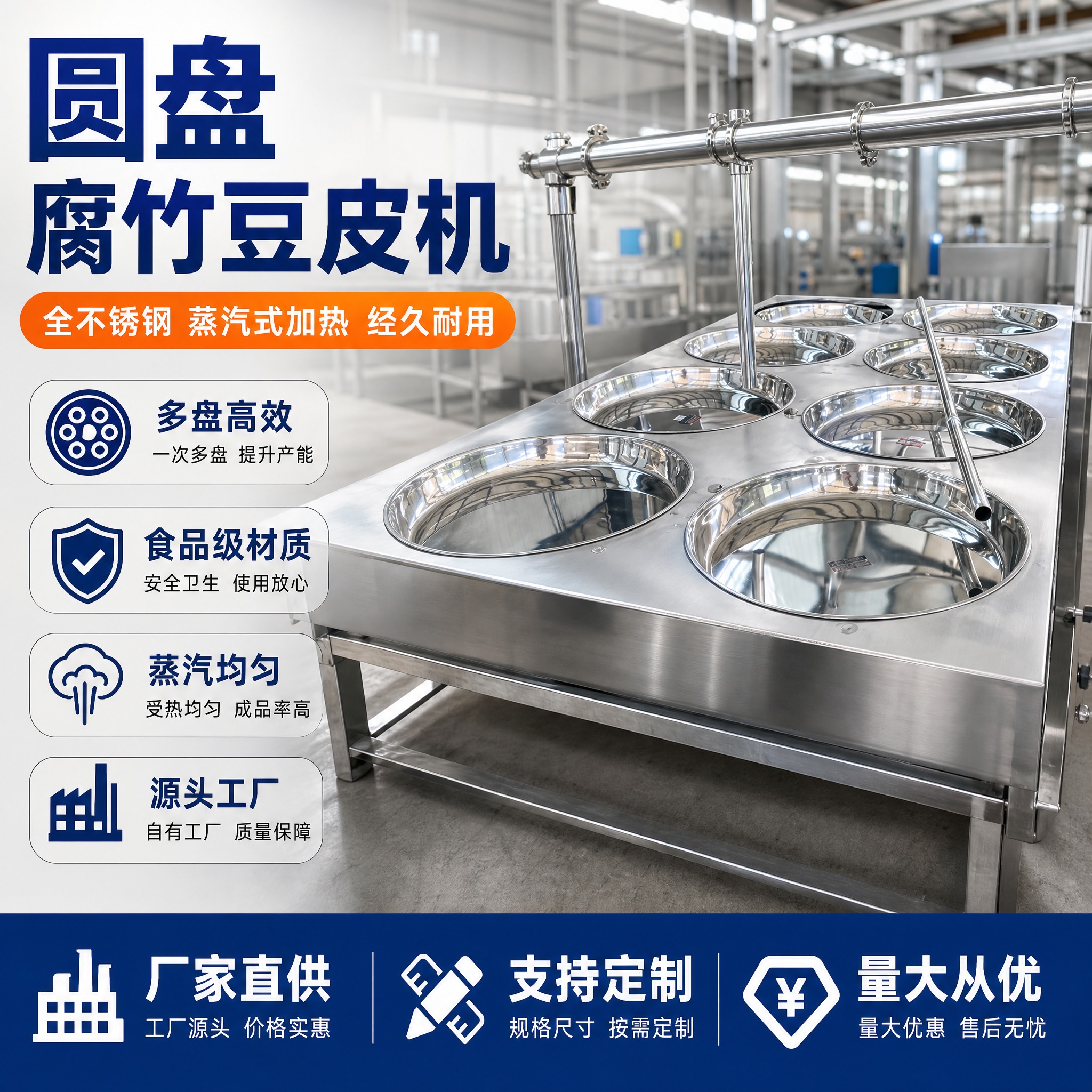 [主图-1] 圆盘腐竹豆皮机首图 突出全不锈钢蒸汽式专业设备… - 图片创意预览