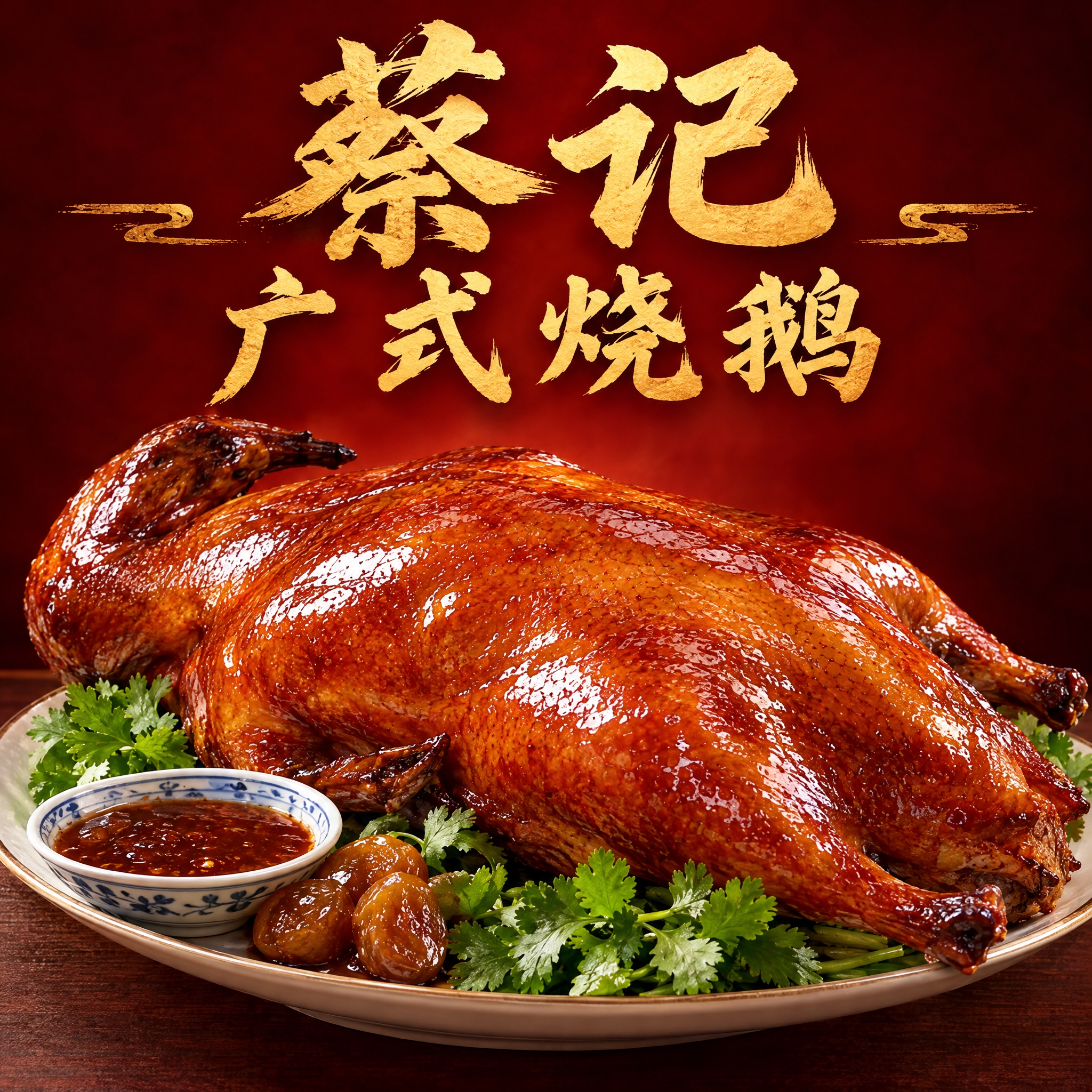 广式烧鹅店头像设计，店名"蔡记广式烧鹅"，画面中央是一只色泽金… - 图片创意预览
