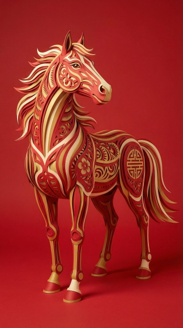 一匹健壮的成年马，头部轮廓清晰，耳朵竖立，眼睛明亮灵动，颈部修长微拱，浓密顺滑的鬃毛垂至肩部，背部平直肌肉线条流畅，四肢修长有力关节分明，蹄子结实圆润，长而蓬松的尾巴自然下垂，整体姿态挺拔优雅且充满力预览效果