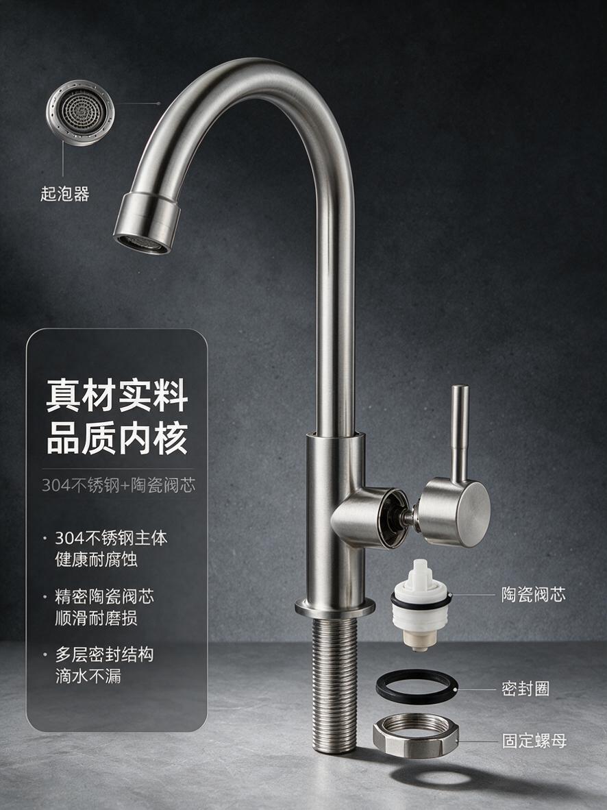 [商品] 使用【图1】304不锈钢厨房冷热水龙头；保留外部整体… - 图片创意预览