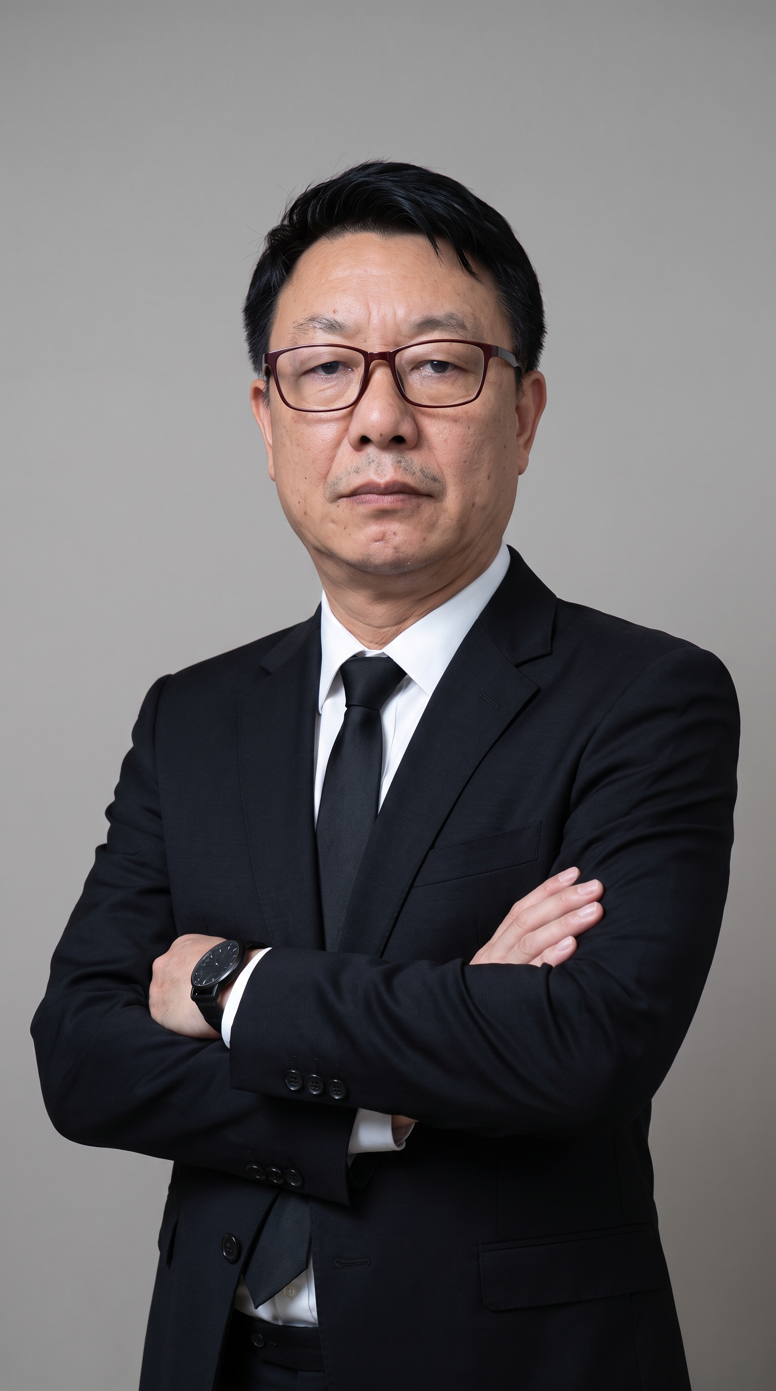 请将参考图 1 的【黑色西装套装，含西装外套、白色衬衫与黑色领… - 图片创意预览