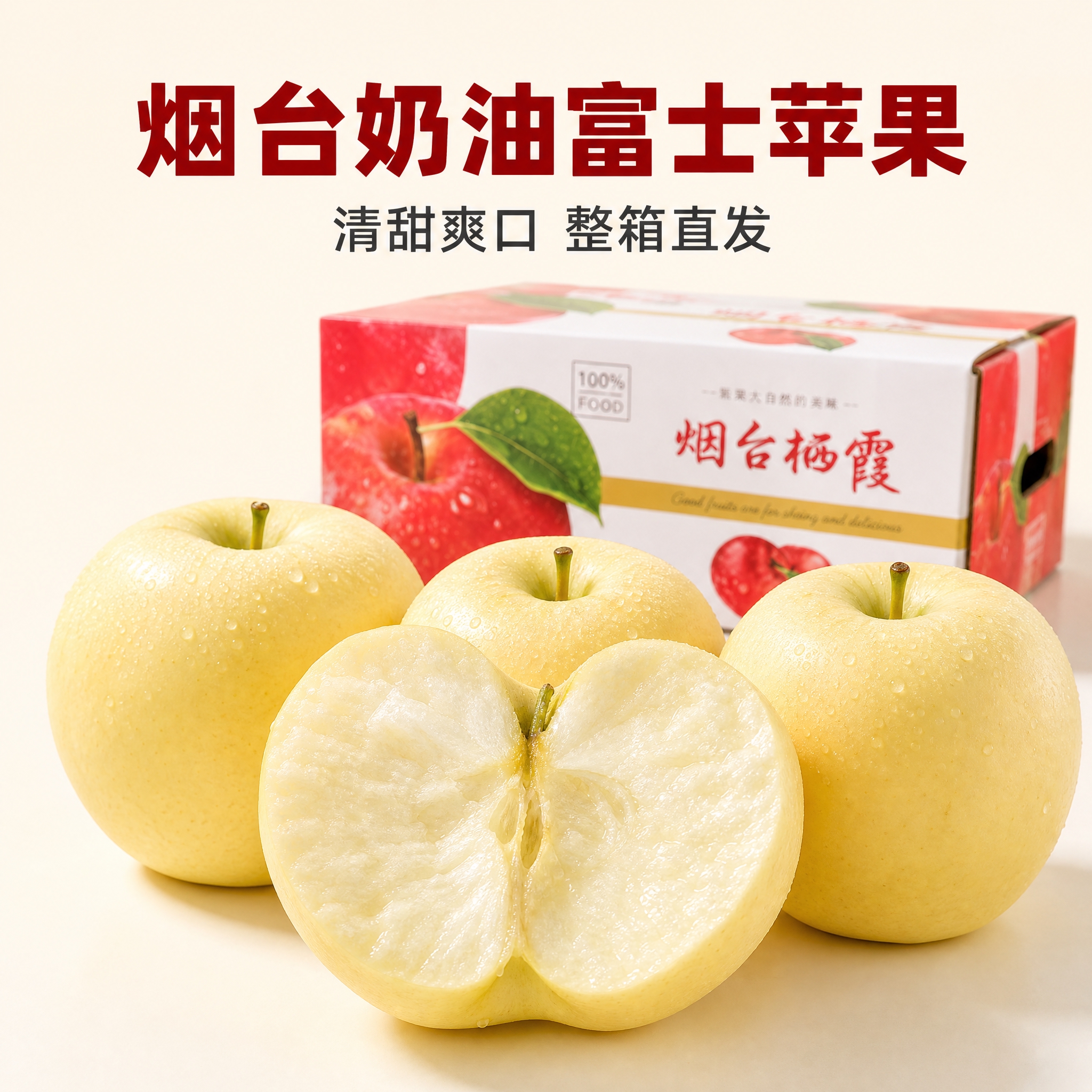 [主图-5] 烟台奶油富士苹果第五张，突出清甜爽口、整箱直发的… - 图片创意预览