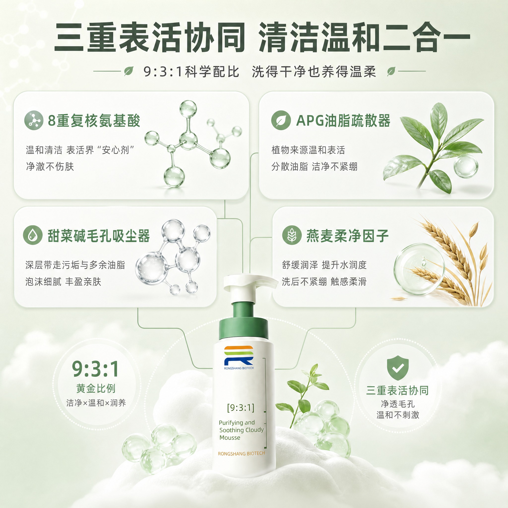 [主图-2] 核心成分解析，突出9:3:1洁净体系与三重表活协… - 图片创意预览