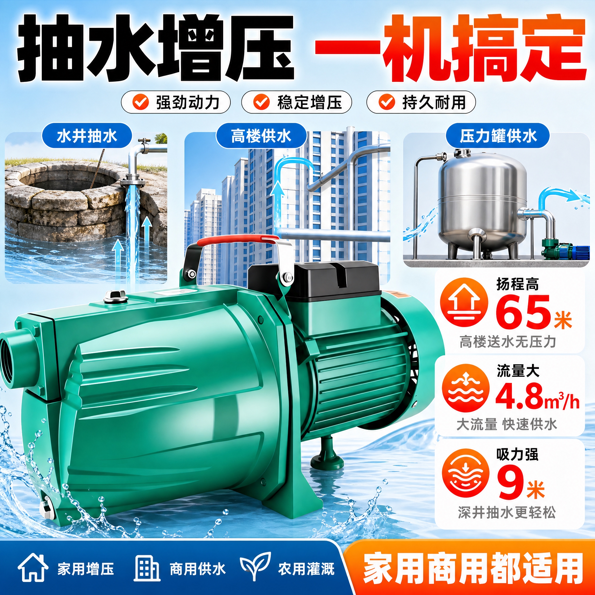 [主图-2] 核心性能卖点图，讲透抽水增压强劲动力与适用场景。… - 图片创意预览