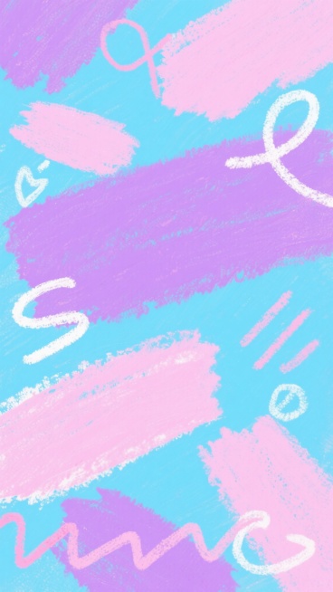 抽象手绘风格背景素材，以大面积的粉蓝色为基调，融合粉紫色的不规则色块，呈现出蜡笔或粉笔般的粗糙笔触质感，带有明显的涂抹痕迹和纹理，局部点缀白色和粉色的线条与符号，整体色彩清新明快，充满童真与艺术感，适合作为背景使用。预览效果