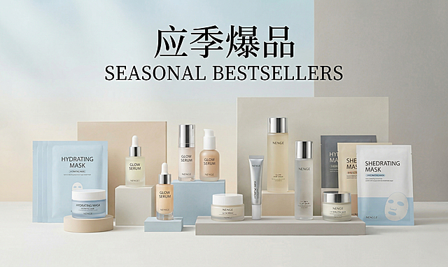 保持图片原有化妆品陈列、文字内容和简约风格不变，仅调整尺寸为长520mm高310mm，保持所有产品和文字清晰不变形，画质不变