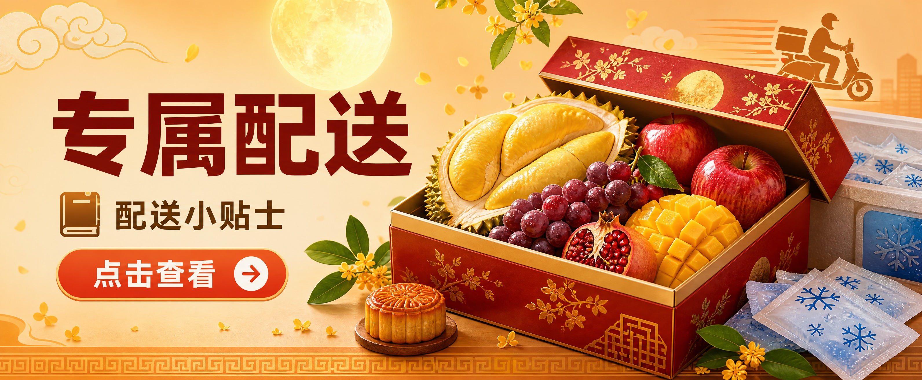 [单张主图] 中秋水果专属配送横屏电商主图，温馨服务感路线，尺… - 图片创意预览