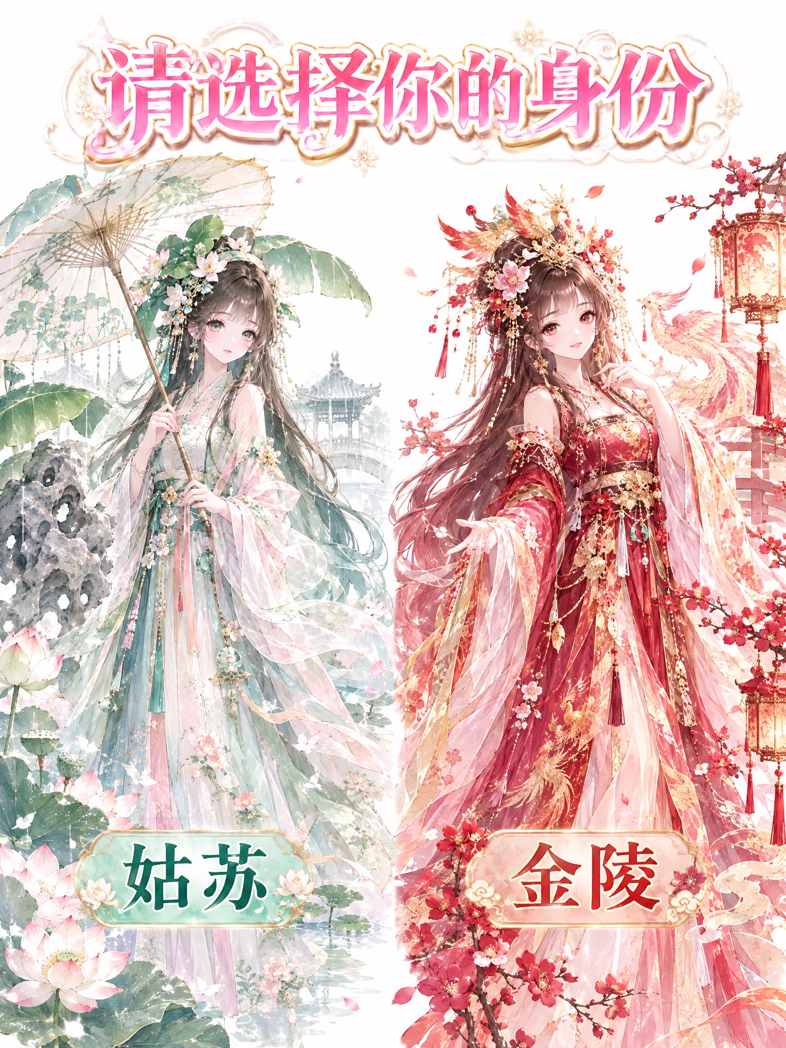 参考图的画风和构图，左侧角色替换为姑苏园林仙子，右侧角色替换为… - 图片创意预览