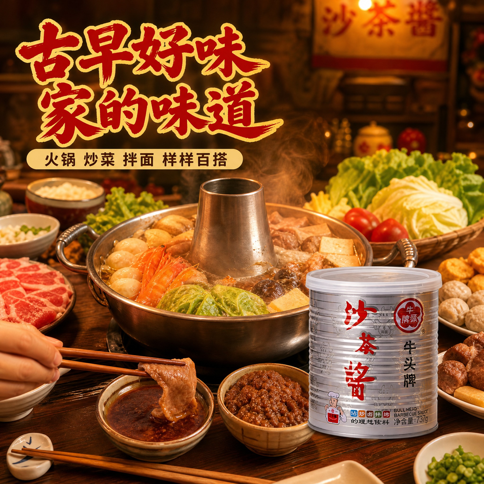 [主图-4] 场景与体验，台湾古早味餐桌场景，展示沙茶酱在家庭… - 图片创意预览