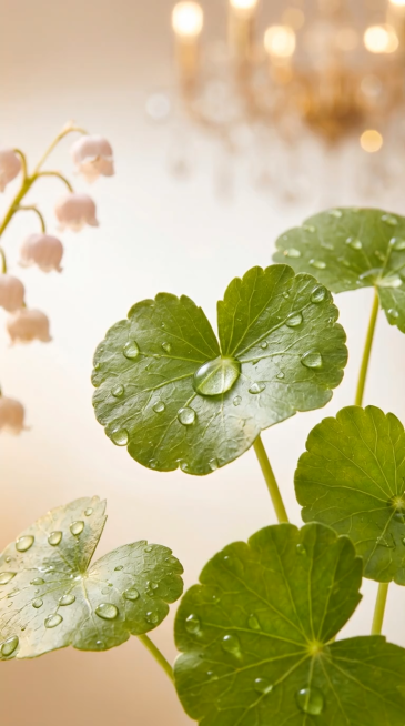 5-second ultra-smooth slow-motion, macro close-up, the main subject is centella asiatica leaves with预览效果
