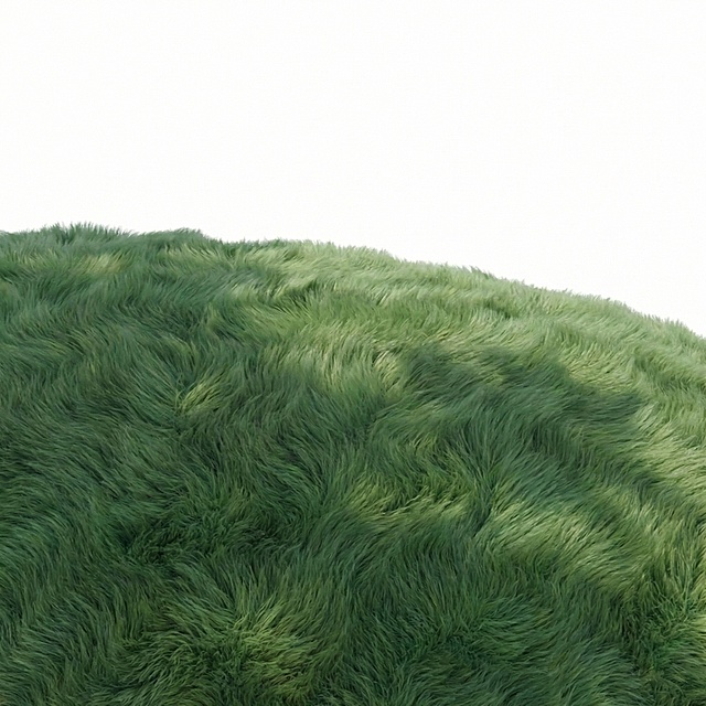 将草地调整为参考图中这种短毛绒蓬松毛茸茸质感，保留草地原本的绿色和山丘地形轮廓，整体效果自然毛绒，参考图效果：绿色草坪都做成毛绒材质，和参考图字体一样的毛绒质感