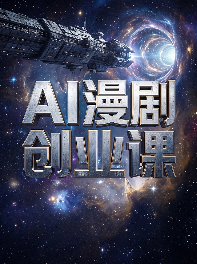 我是做AI漫剧培训机构的，帮我出一套小红书的图，比例是3:4，第一张封面（大字报模式），后面1张是课程内容大纲，以及1张作品集，风格是大气的星际穿越CG风格，颜色为高级的配色，不要卡通动漫感觉的