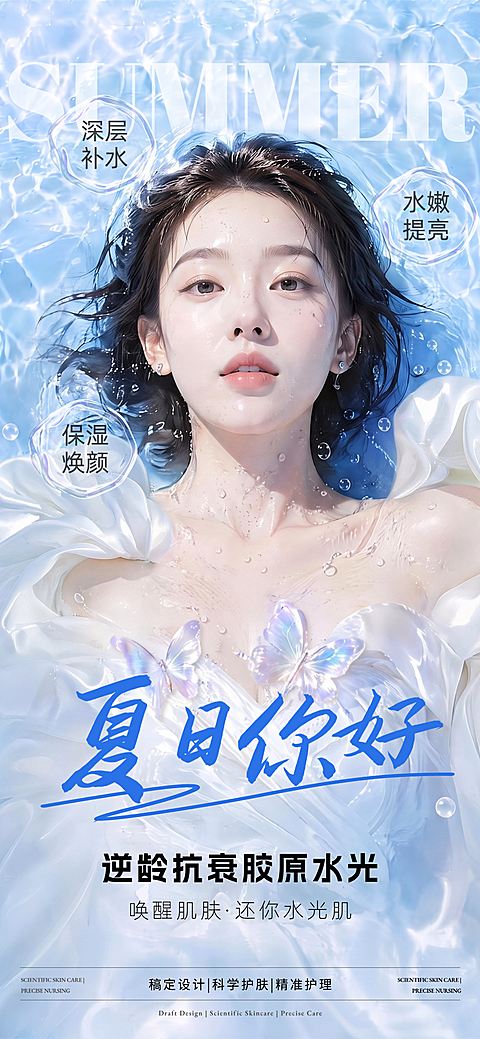 夏日医美美容活动推广水光全屏竖版海报