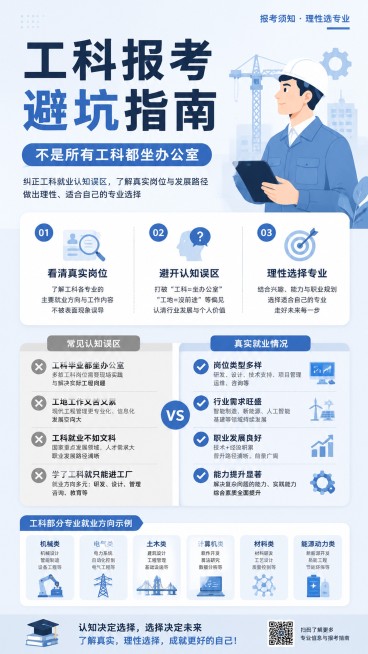 ❌ 误区1：所有工科毕业都能当"工程师"
理想画面：坐在办公室做研发、画图纸、技术岗
现实情况：大量传统工科毕业生去了质检、产线管理、施工监理等一线岗位
数据说话：某985机械专业往届就业报告显示，真预览效果