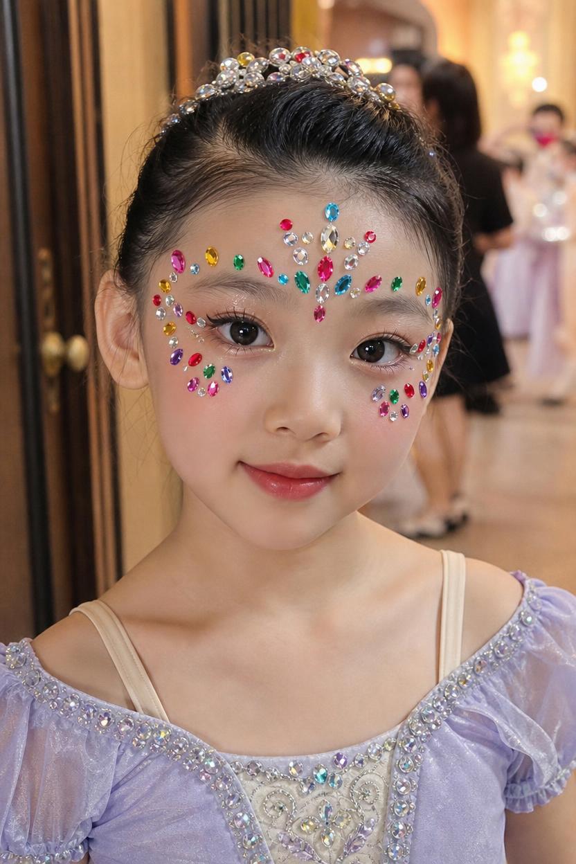 2:3竖版真实手机生活照，近景特写角度，化妆间门口。小女孩化好… - 图片创意预览