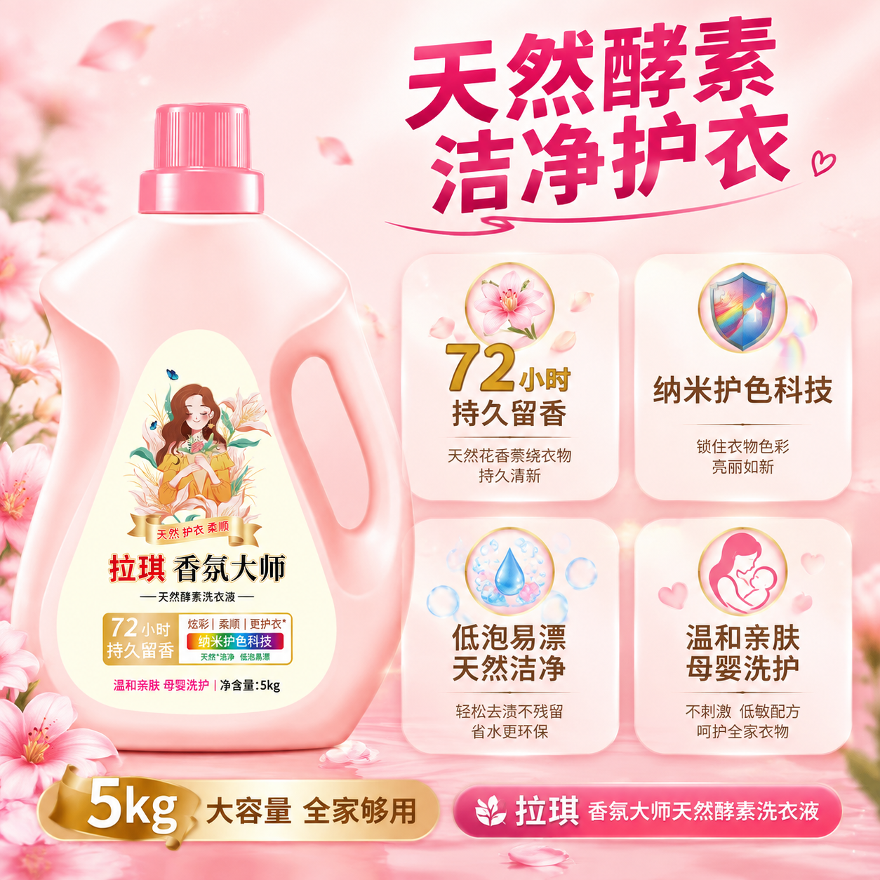 [主图-2] 拉琪香氛大师洗衣液多卖点信息图，全面展示核心卖点… - 图片创意预览