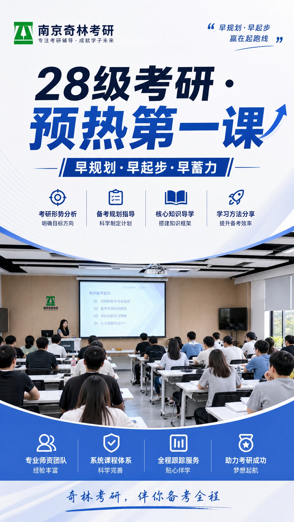 南京奇林考研28级考研预热课程招生简章封面海报，简约教育风格，… - 图片创意预览