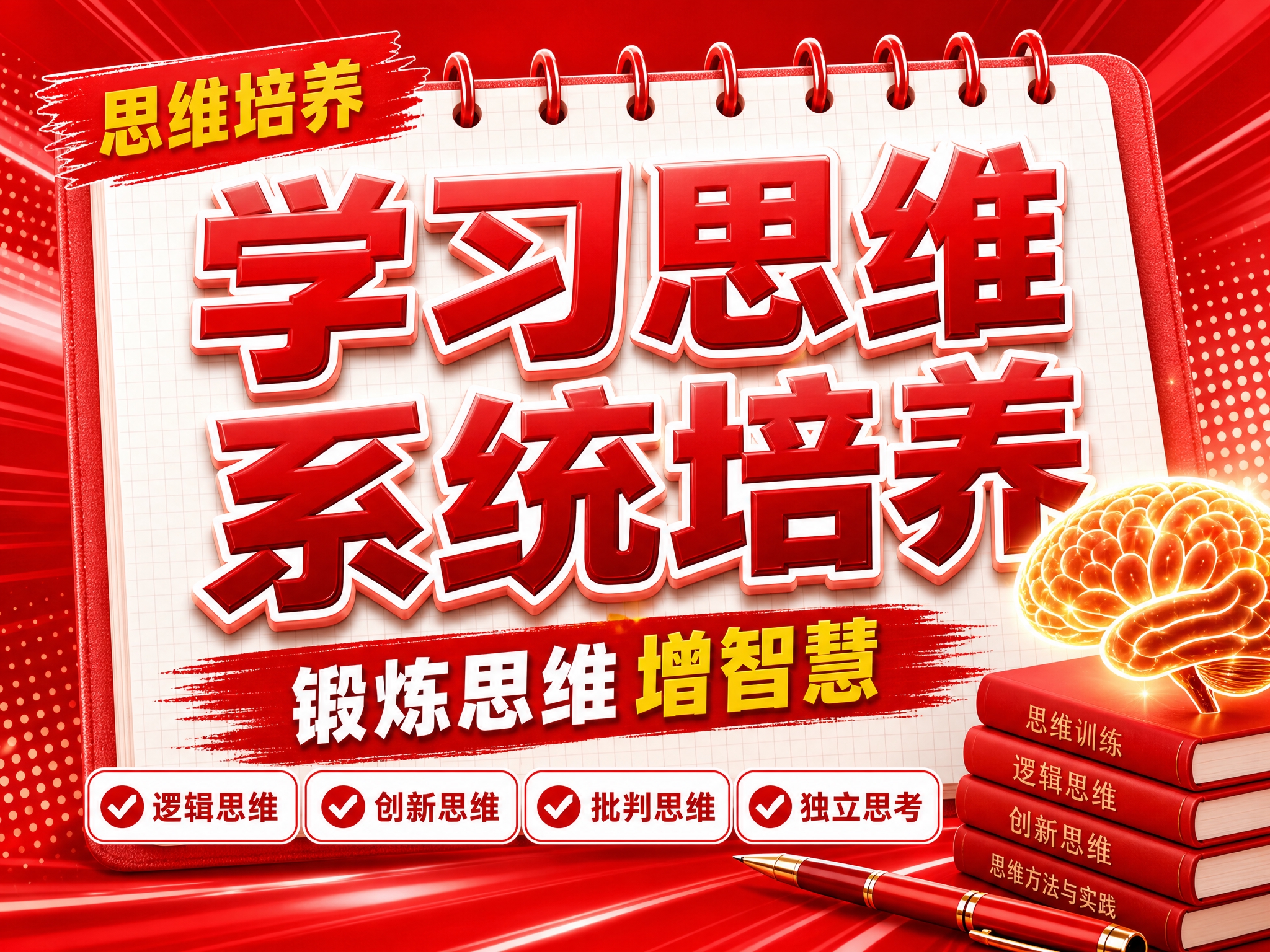红色商务立体字风格开学季横版海报，红色线圈笔记本构图布局。画面… - 图片创意预览