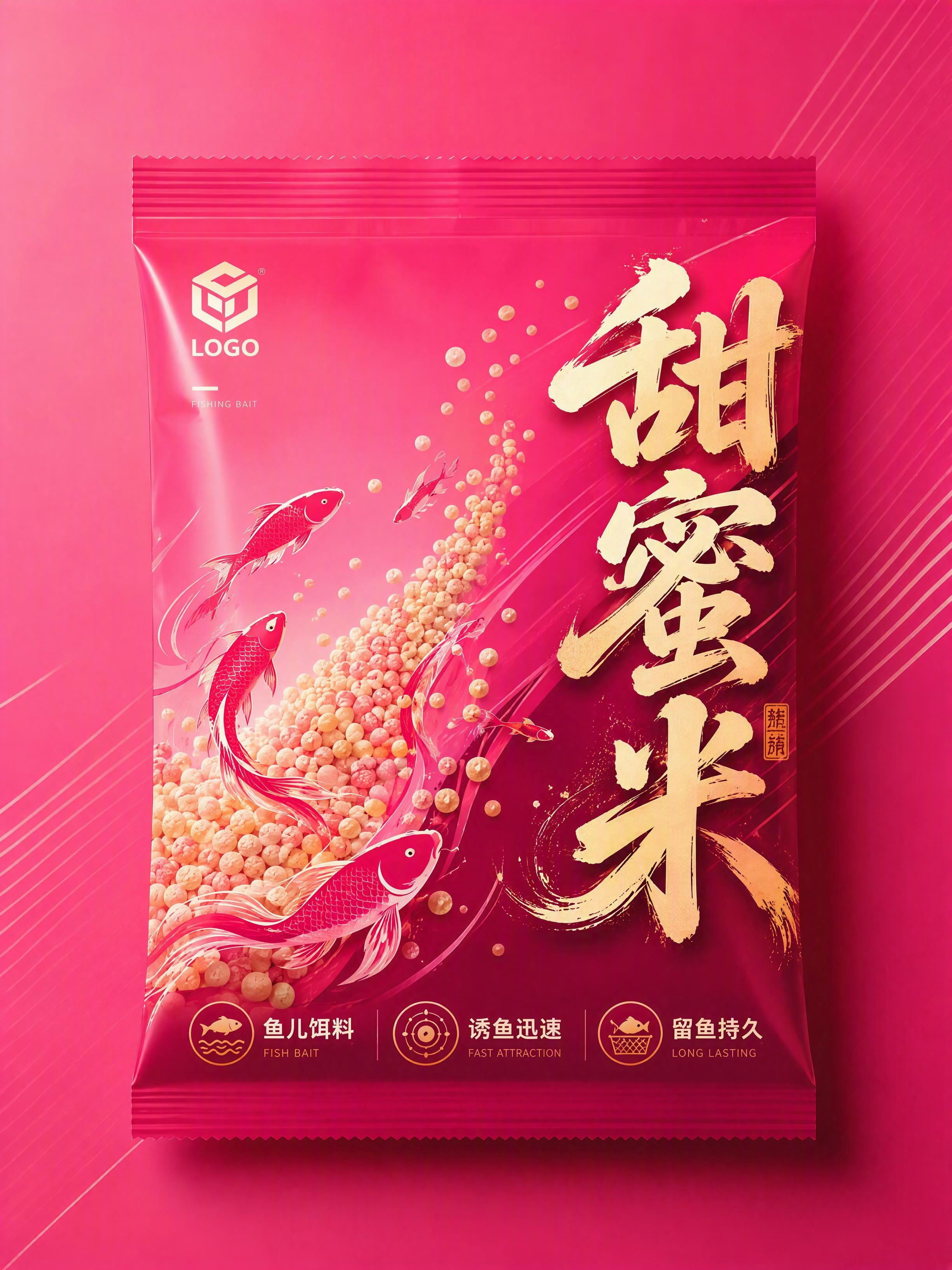 重新设计这张鱼饵包装袋的排版布局，在保留所有原有元素（甜蜜米标… - 图片创意预览