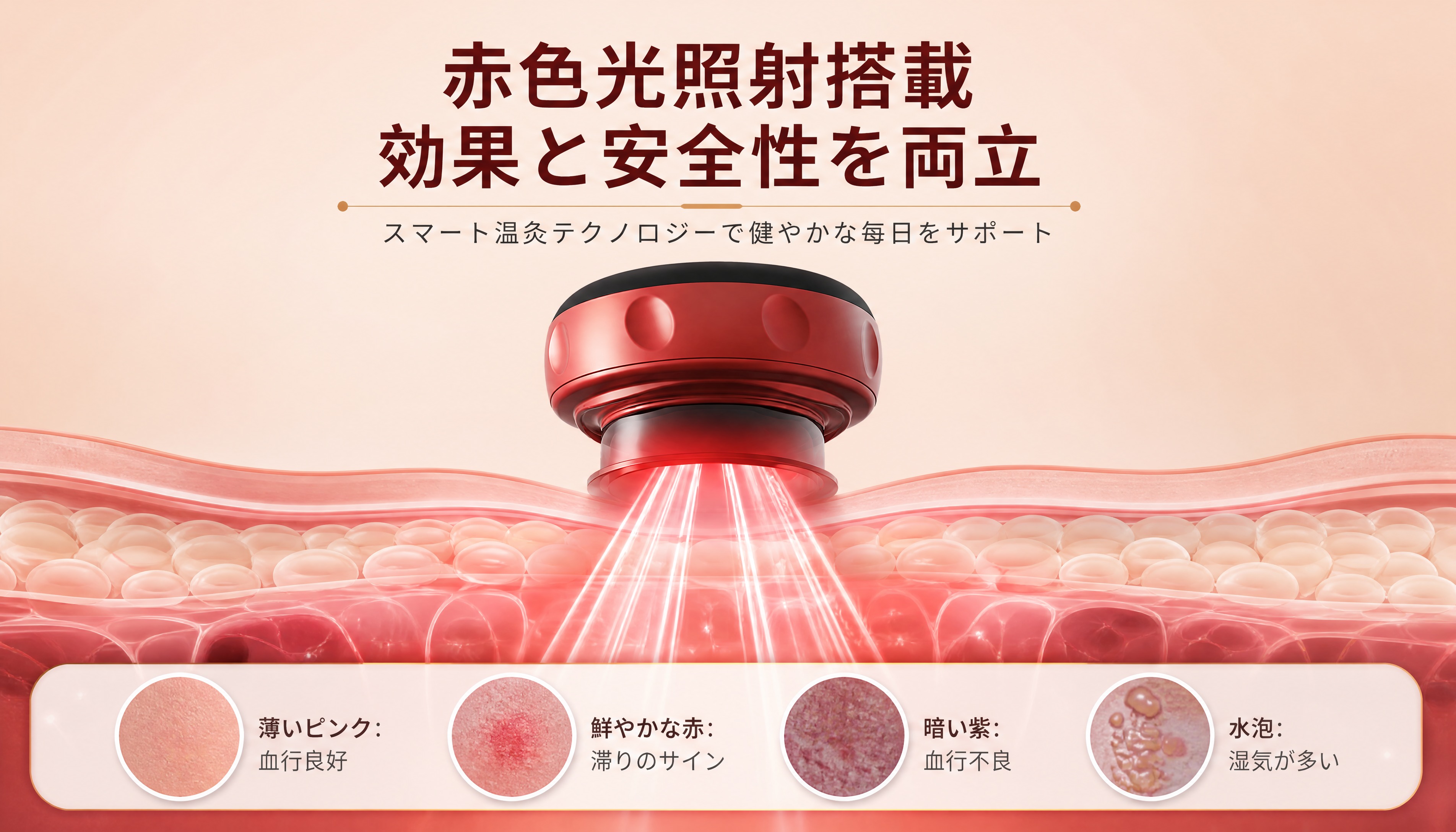 [商品] 使用【图4】红光照射机理示意图与产品图；保留红黑圆形… - 图片创意预览