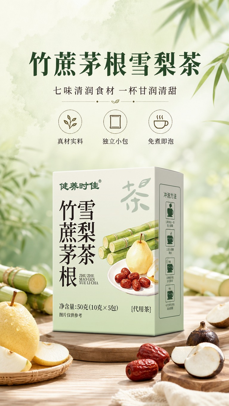 [商品] 使用【图1】健养时佳竹蔗茅根雪梨茶盒装产品；保留包装… - 图片创意预览