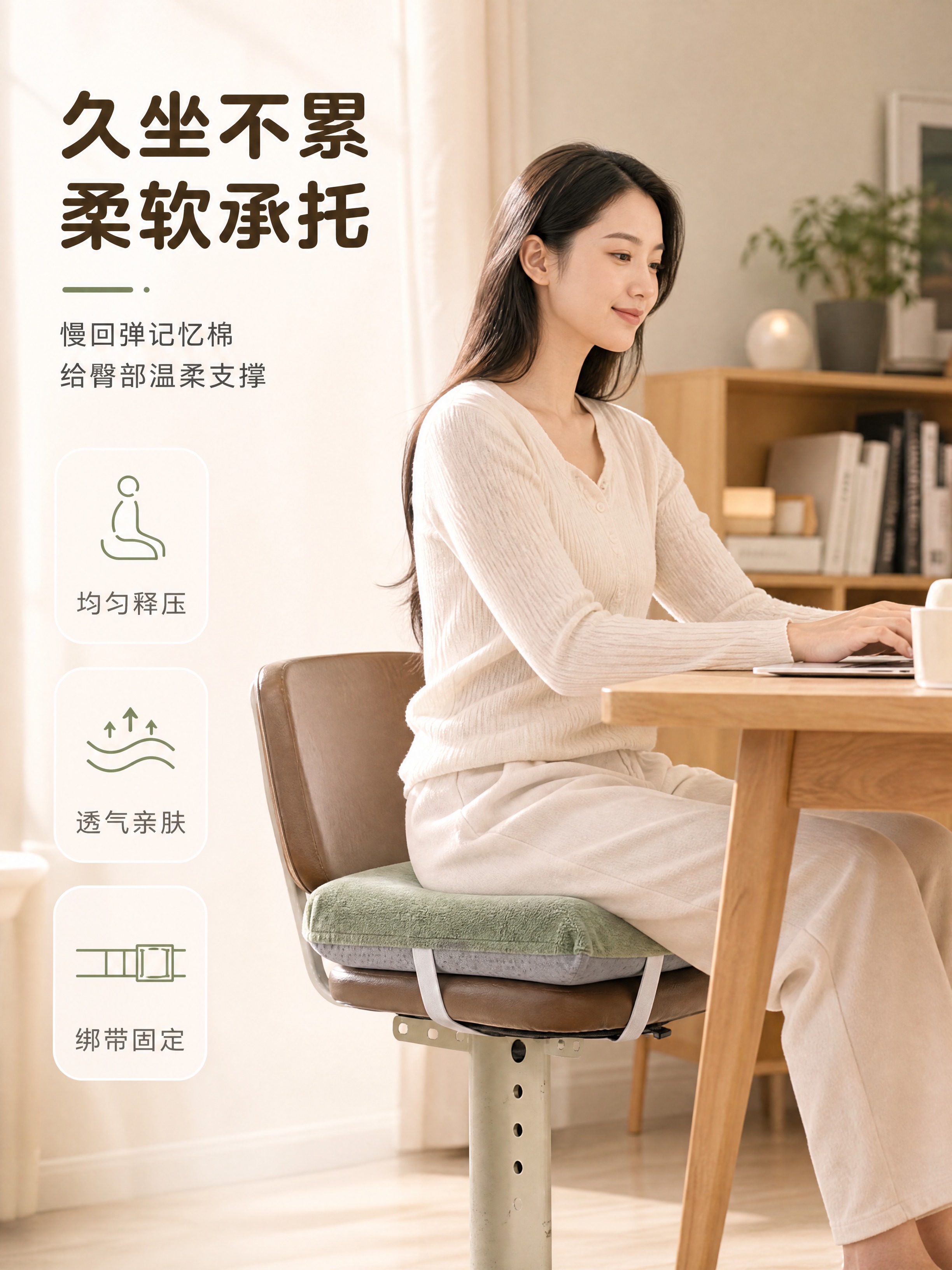 [商品] 使用【图10】豆绿色记忆棉坐垫安装在椅子上的状态；保… - 图片创意预览