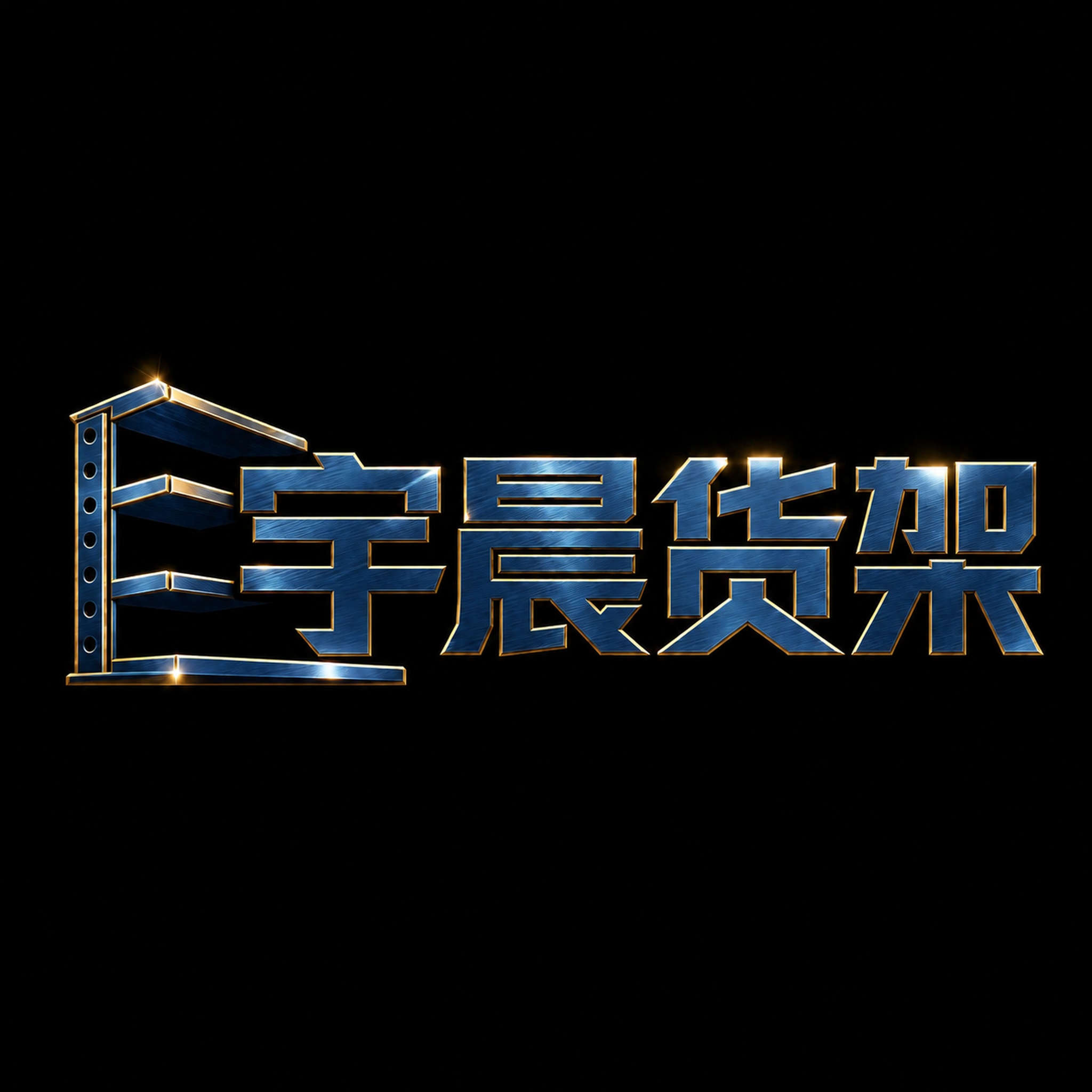 将图中的金色金属文字和货架图形改为深蓝色金属质感，带有金色描边… - 图片创意预览