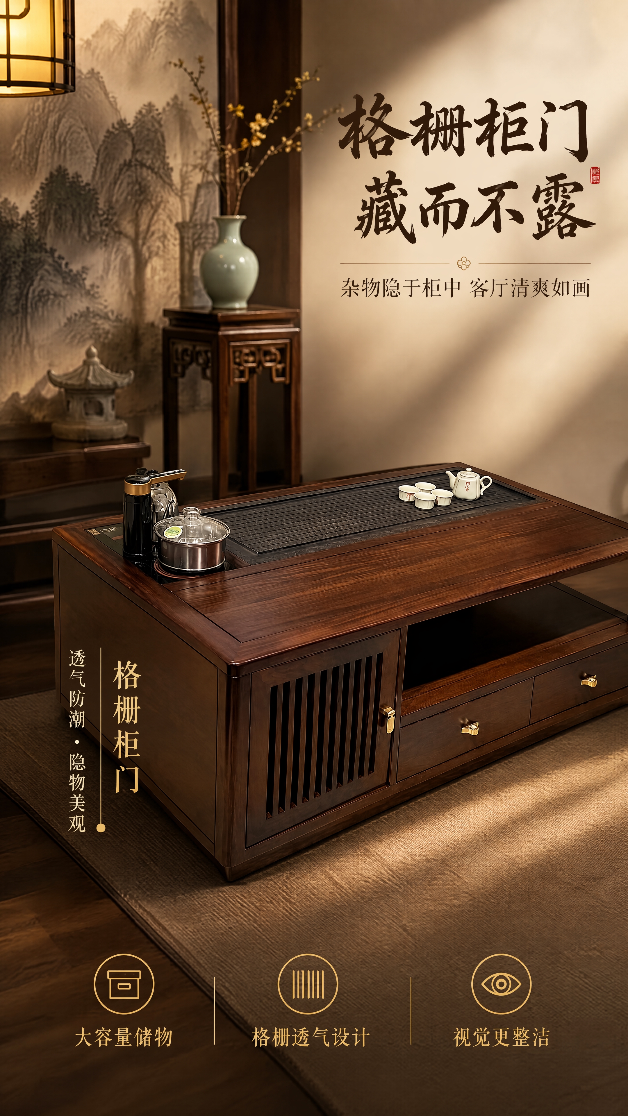 [第6张] 柜门储物展示-格栅柜门与整体视觉清爽感。本张使用【… - 图片创意预览