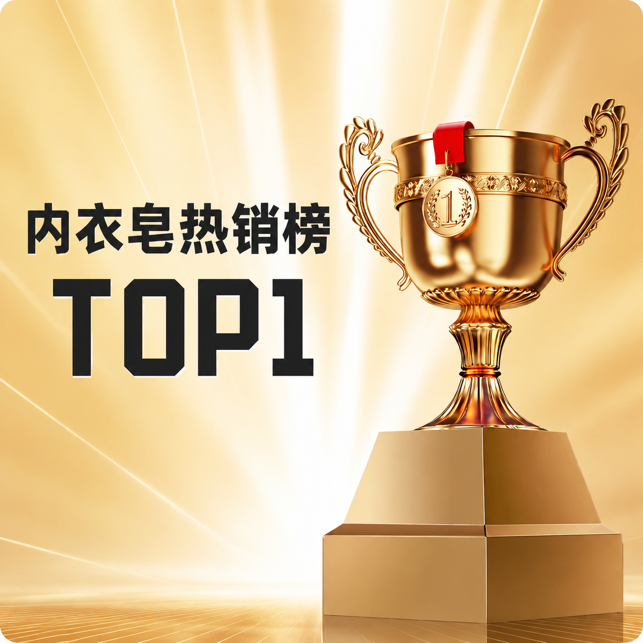 香槟色背景，图片右侧放置金色奖杯，左侧分两行写文字“内衣皂热销… - 图片创意预览