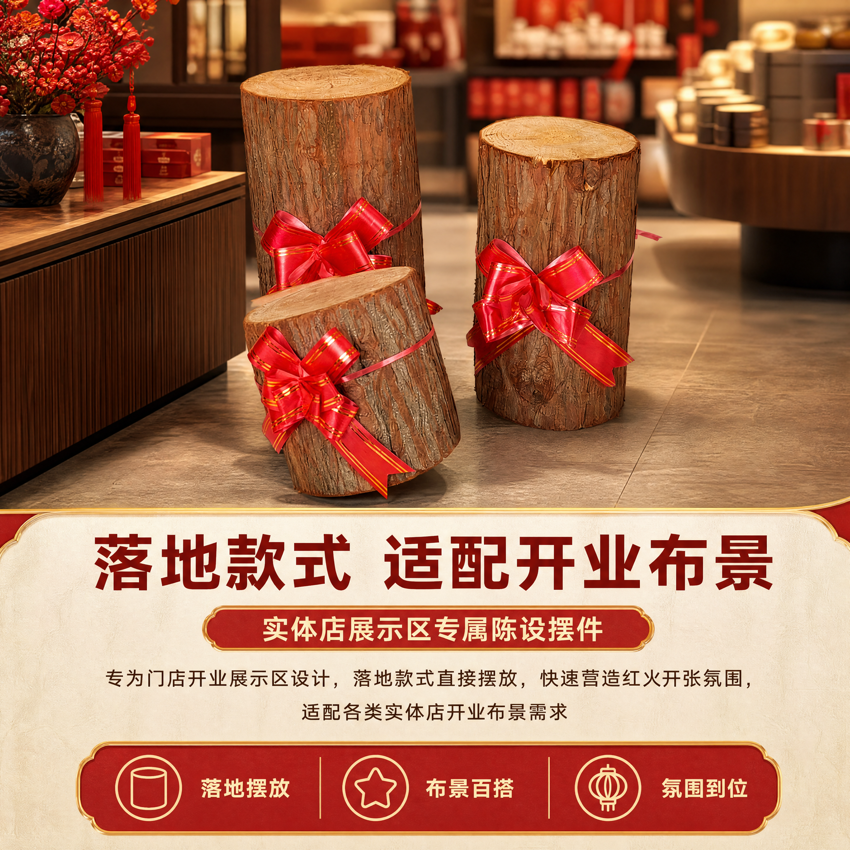 [商品] 使用【图5】多尺寸杉墩木段配红绳花落地摆件；保留杉木… - 图片创意预览
