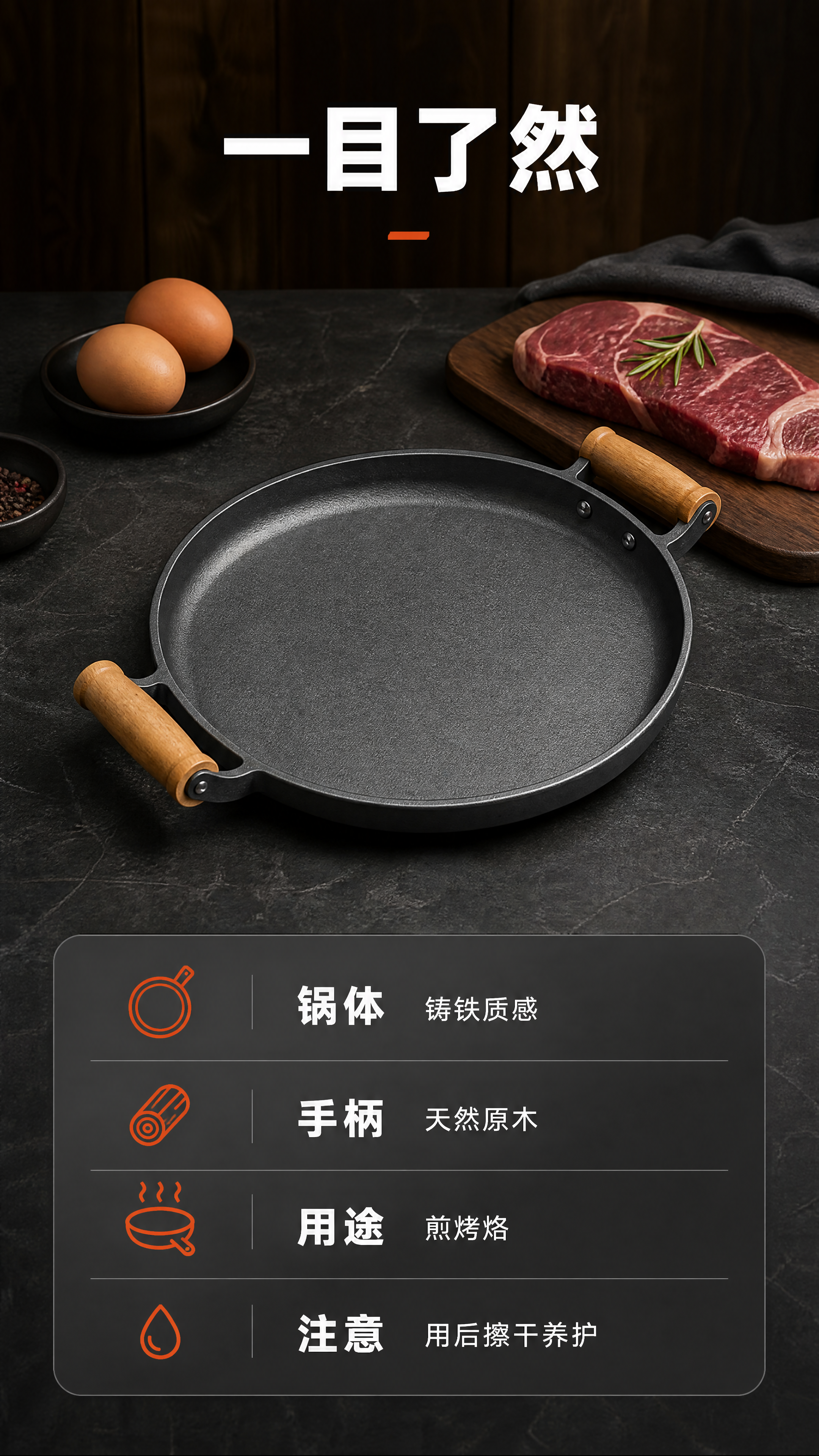 [商品] 使用【图1】北欧原木双耳铸铁煎烤锅，保留深灰哑光铸铁… - 图片创意预览