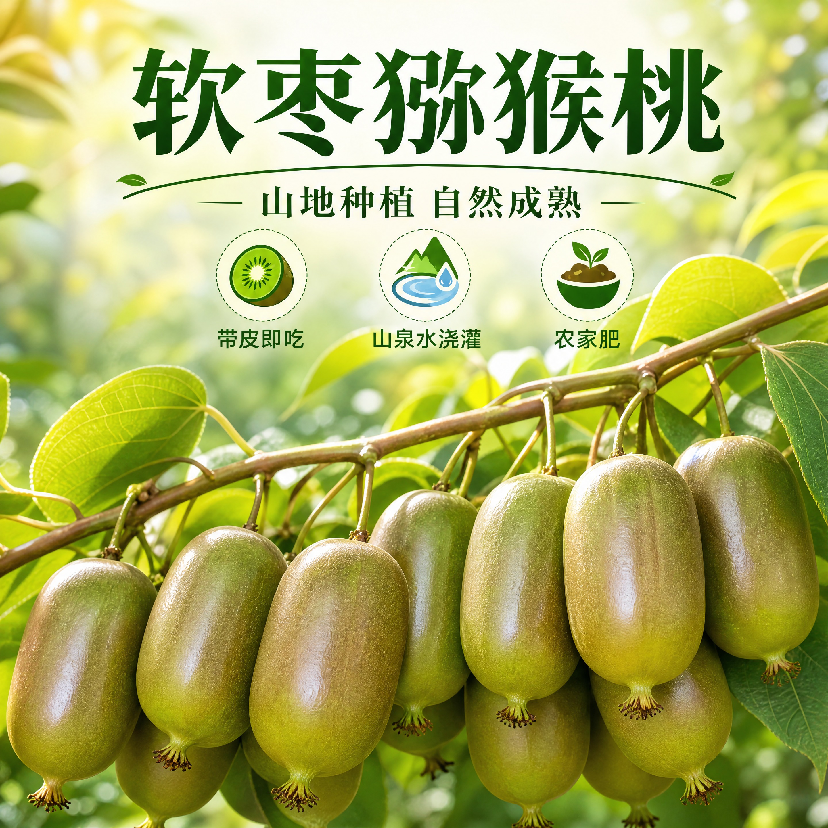 电商主图头图，生鲜水果软枣猕猴桃，正方形1:1比例。使用参考图… - 图片创意预览