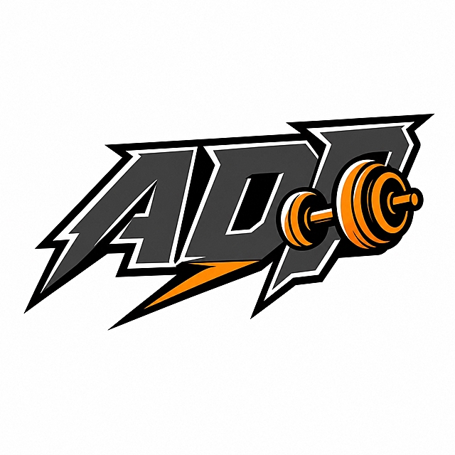 基于上一张图，去掉右侧所有文字（健身、Fitness），只保留左侧的ADP字母与哑铃融合的图形标志作为独立的LOGO。保持原有的设计风格不变：超粗黑体变形的ADP字母，深灰色带黑色粗描边，哑铃图形穿插在字母P的位置，笔画粗重锐利有棱角，整体向右倾斜充满动感和力量感，荧光黄绿色点缀细节，白色高光增加立体感。纯白色背景。这是一个完整独立的图形LOGO，构图居中平衡，造型简洁有力，具有强烈的健身运动品牌感。LOGO整体必须完整呈现在画面内不可被裁切，四周留有安全边距。