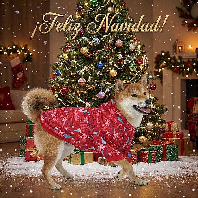 以图中的狗狗衣服为元素,生成4张跟狗狗衣服有关的图,物体主体特征不变,西班牙语,比例 「1:1」