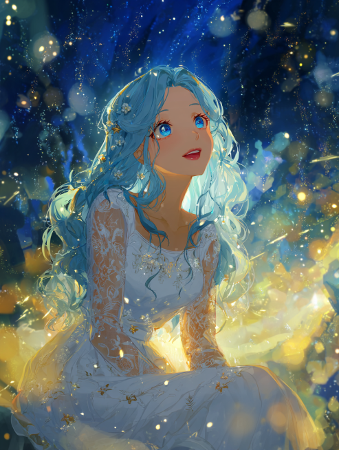 glowing particles, soft glow, ethereal aura, fairy tale aesthetic，a beautiful anime girl with long w预览效果