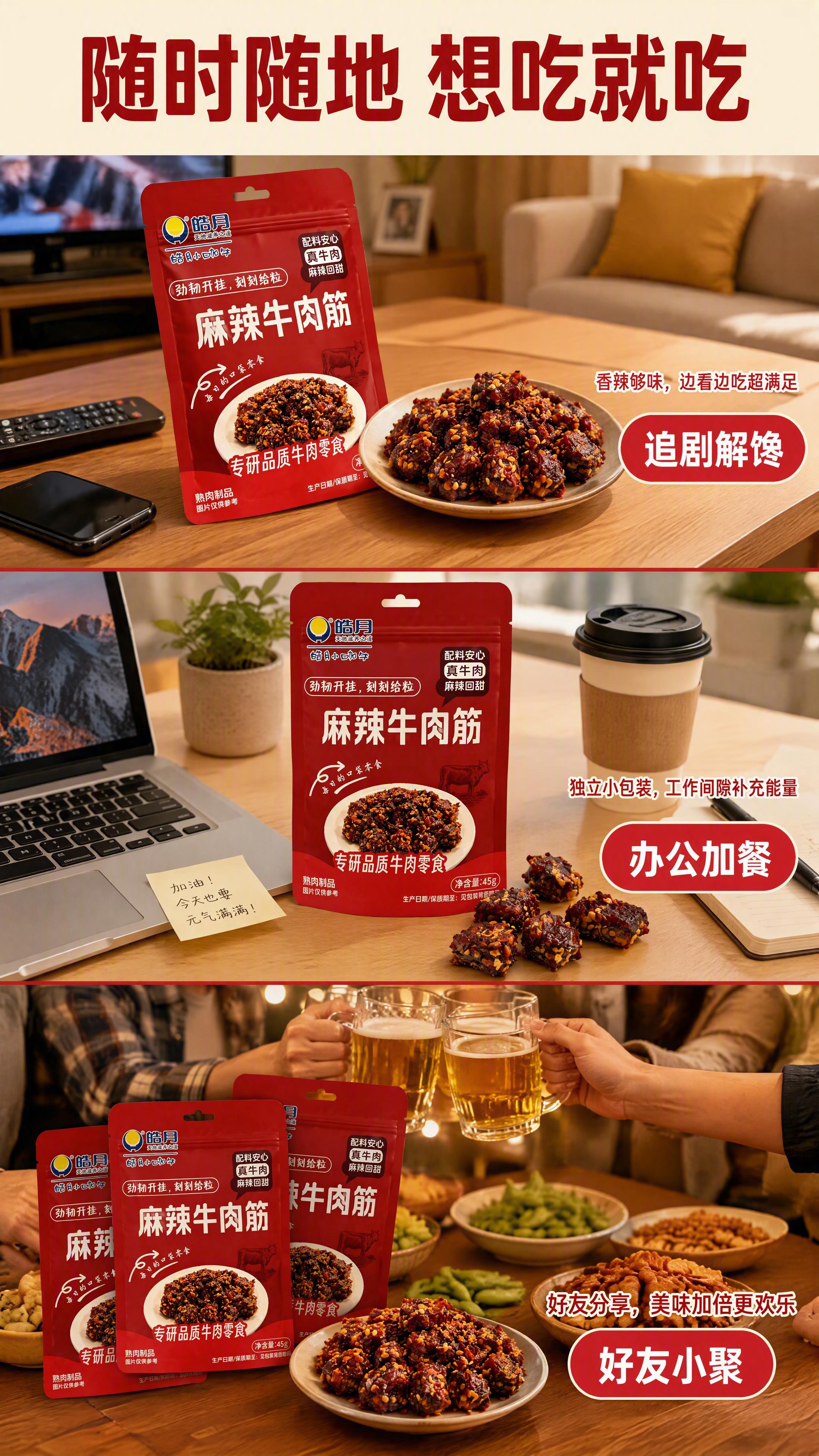 [第5张] 详情页多场景种草-皓月麻辣牛肉筋三大食用场景。本张… - 图片创意预览