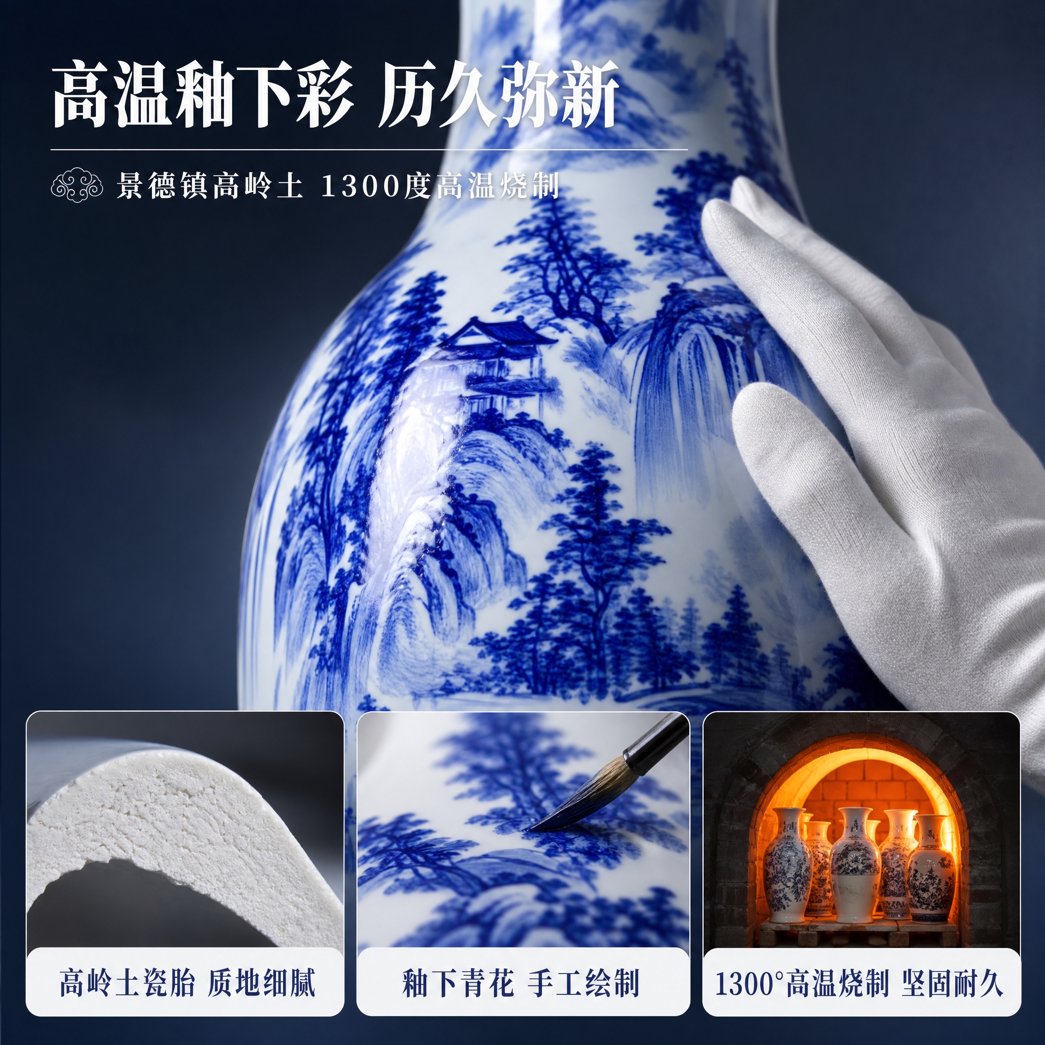 [主图-3] 材质与工艺细节展示，主题：高温釉下彩 景德镇高岭… - 图片创意预览