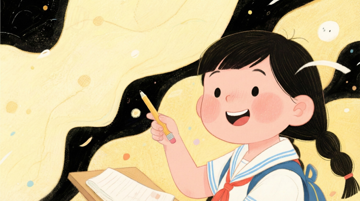 修改手部细节，只有五根手指，手上的铅笔只有一边是尖尖的，另一边是橡皮擦预览效果