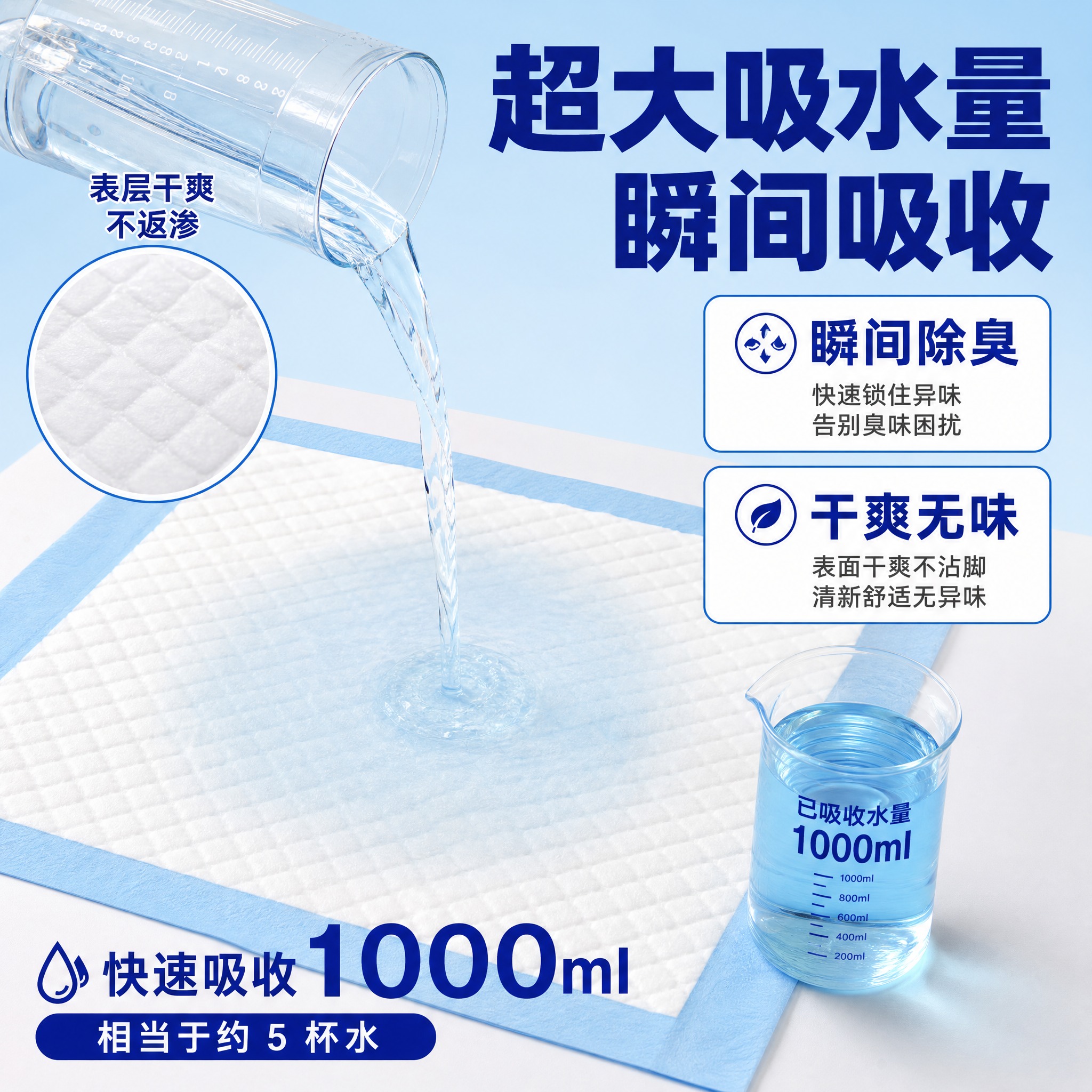 [主图-3] 吸水实验效果展示图，证明超大吸水量与瞬间吸收，拼… - 图片创意预览