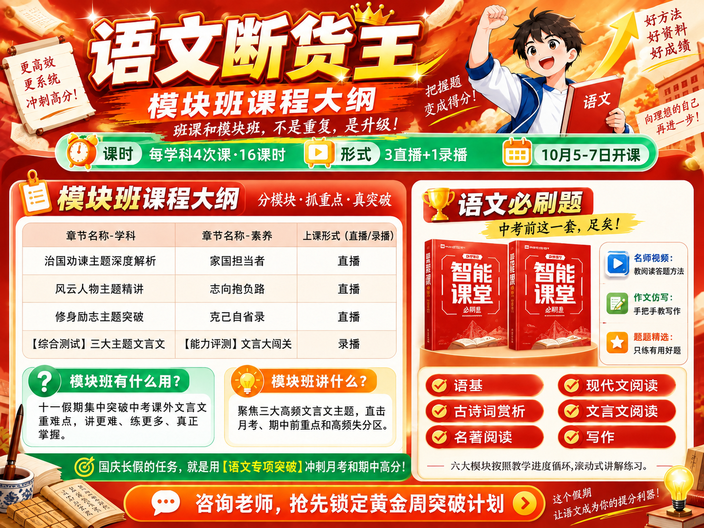 基于第一张图（蓝底语文断货王海报）进行修改，做两处改动： 1.… - 图片创意预览