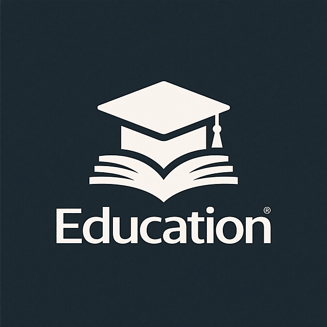 教育logo，名称“Education”，扁平风格，博士帽结合书本，深色背景
