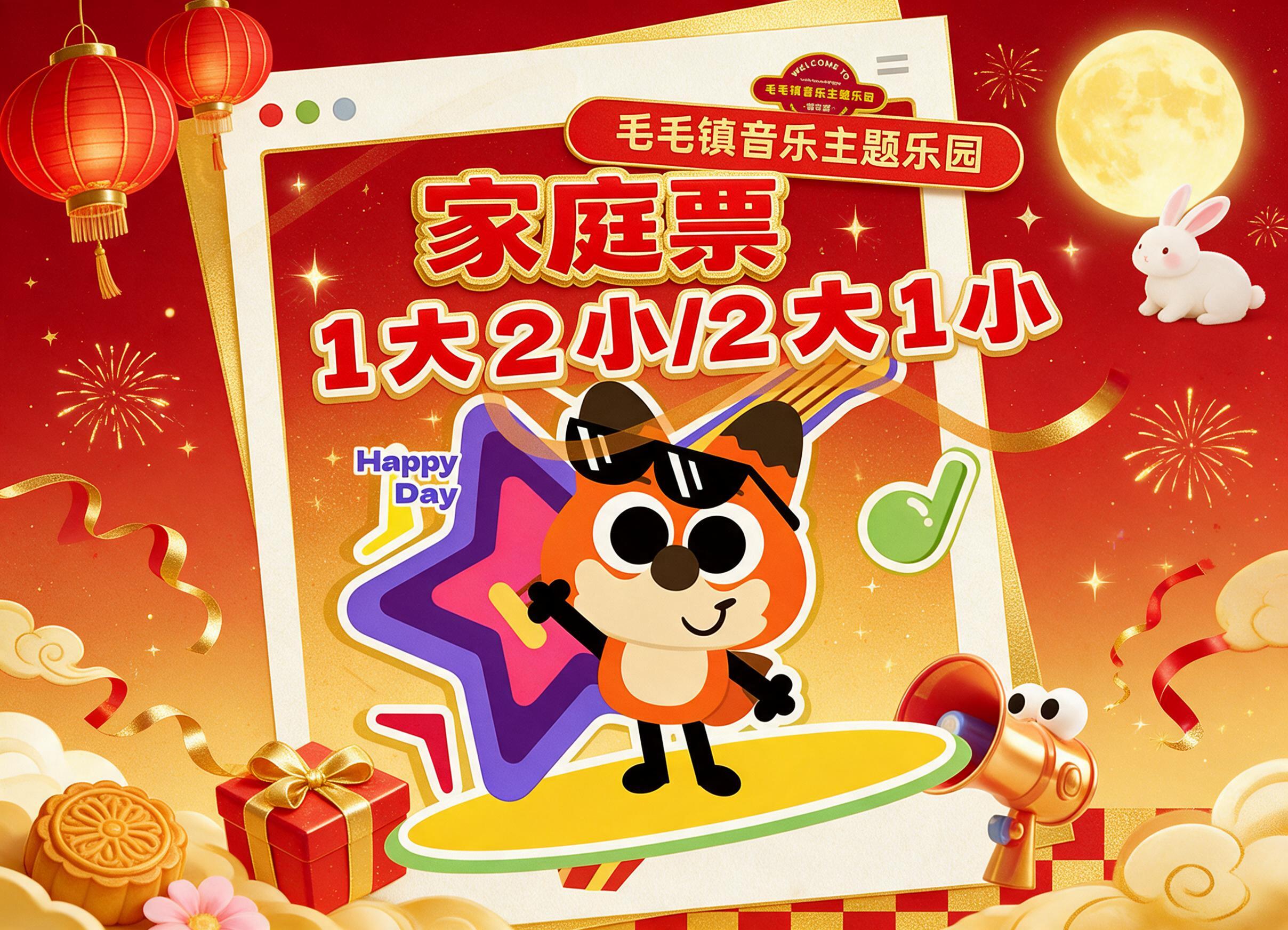 将这张乐园主题海报整体改为喜庆的中国传统节日配色：主色调换成中… - 图片创意预览